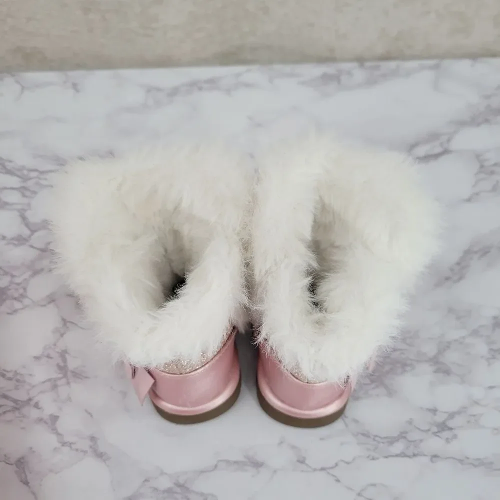 Juicy Couture Lil Windsor Blush Glitter Girls Pink Sparkly Faux Fur Boots Size 5